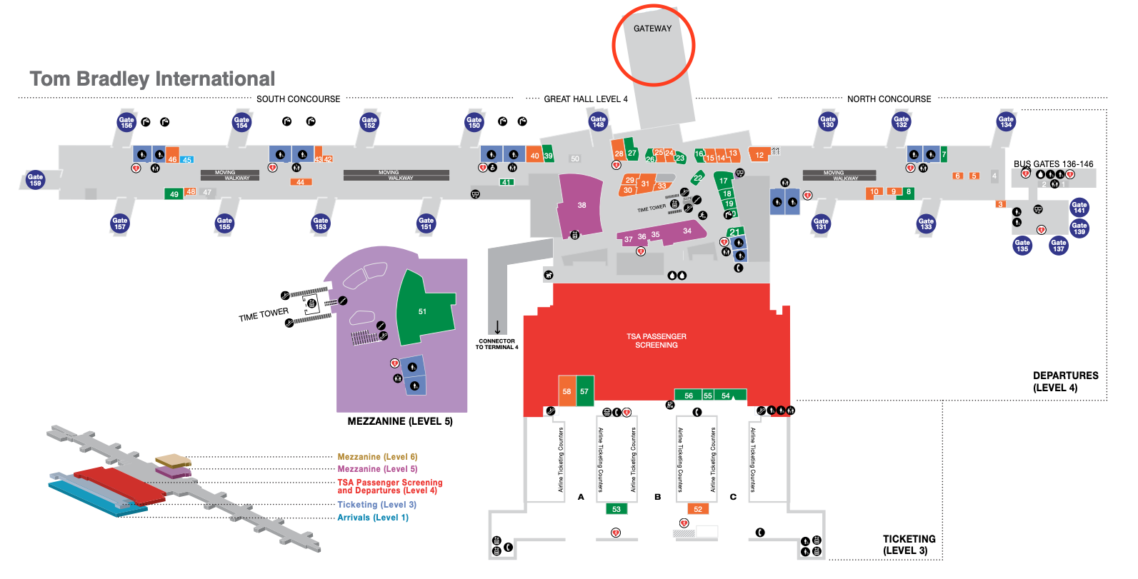 LAX TBIT Map with Chase Sapphire Lounge location